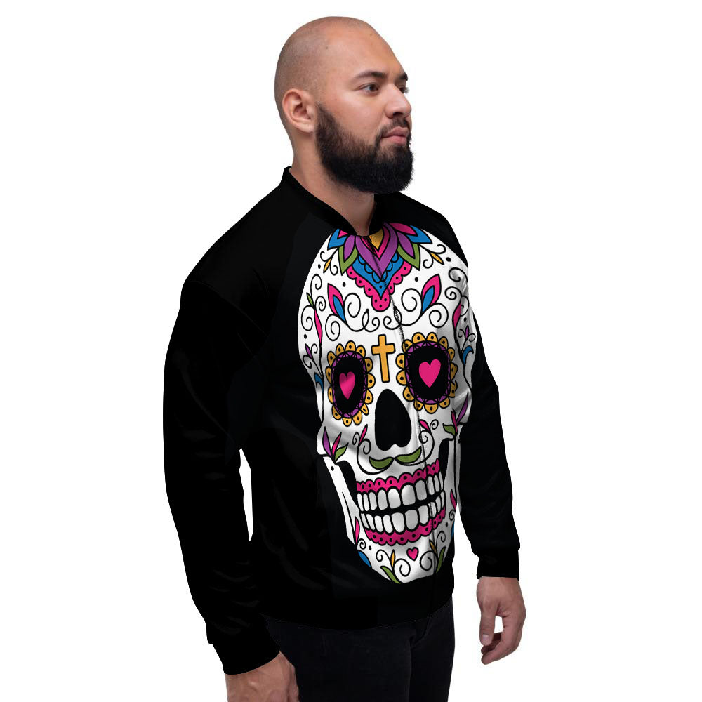 Sugar Skull Day Of The Dead Print Men's Bomber Jacket-grizzshop