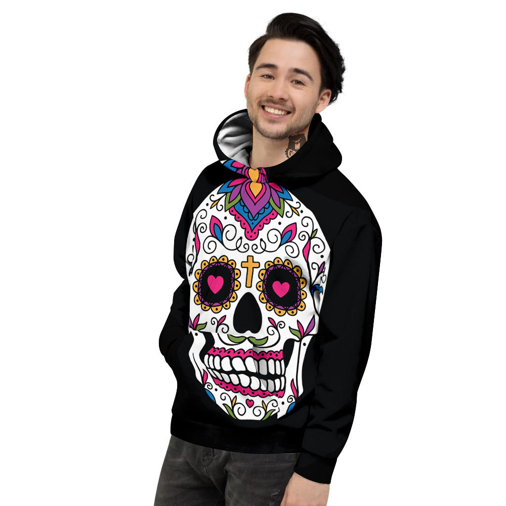 Sugar Skull Day Of The Dead Print Men's Hoodie-grizzshop