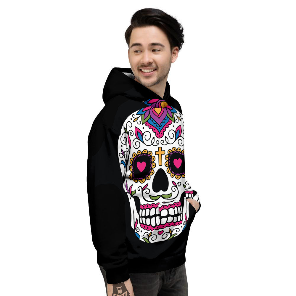 Sugar Skull Day Of The Dead Print Men's Hoodie-grizzshop