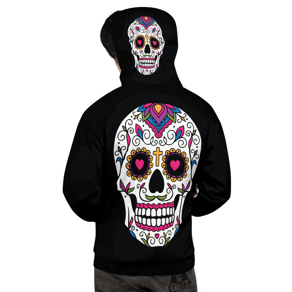 Sugar Skull Day Of The Dead Print Men's Hoodie-grizzshop