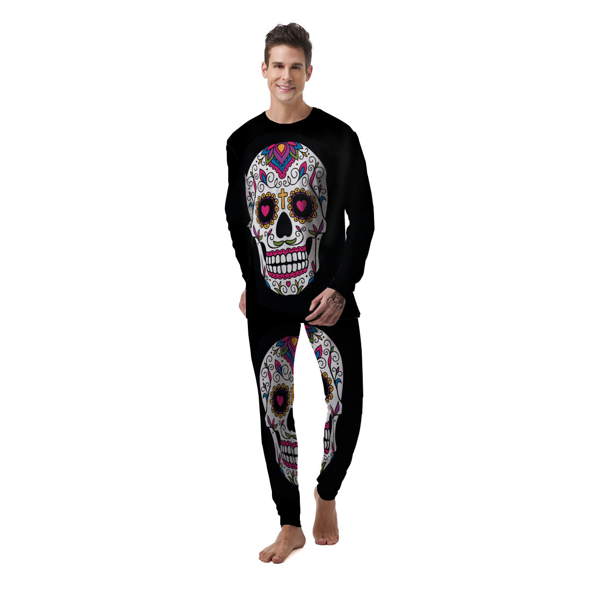 Sugar Skull Day Of The Dead Print Men's Pajamas-grizzshop