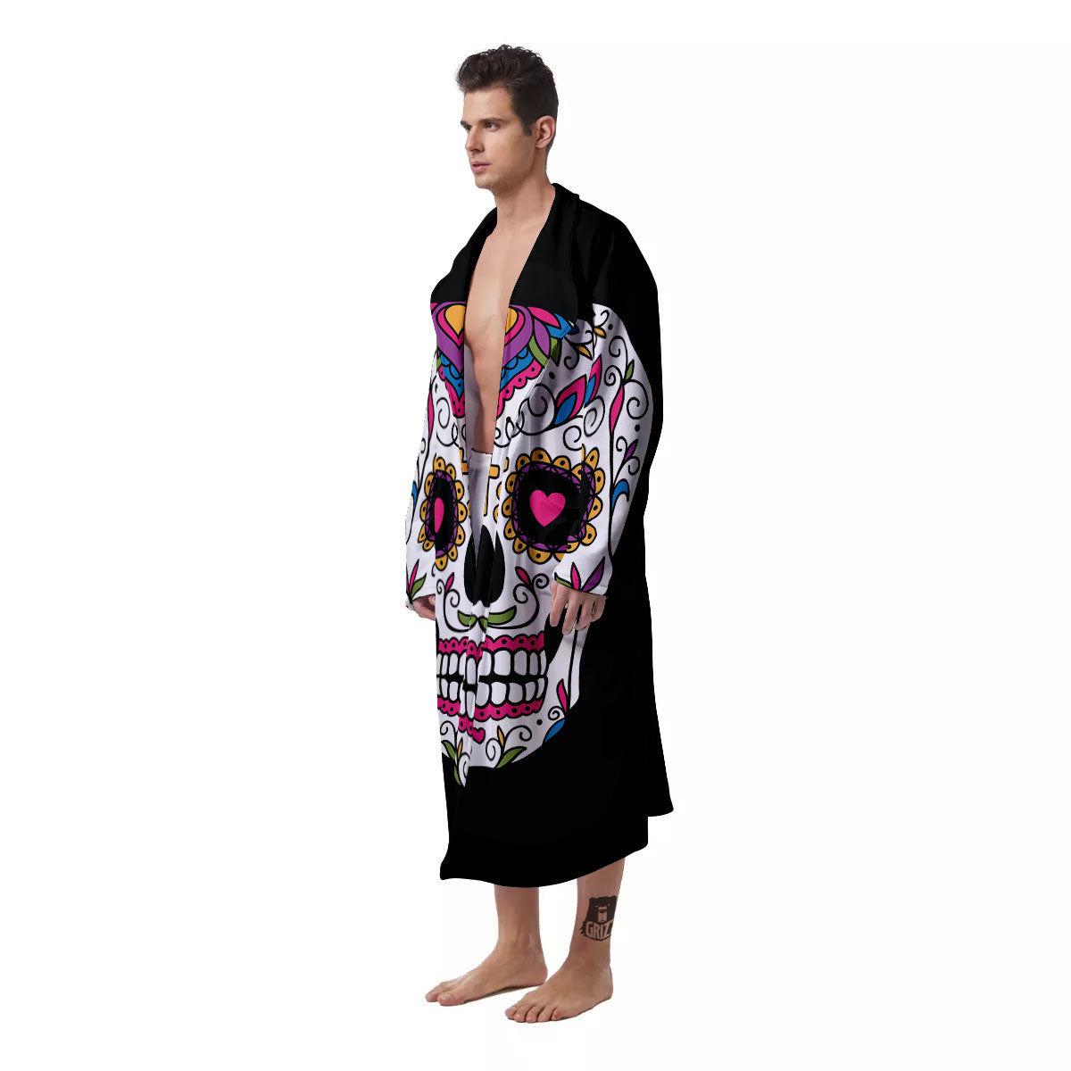 Sugar Skull Day Of The Dead Print Men's Robe-grizzshop
