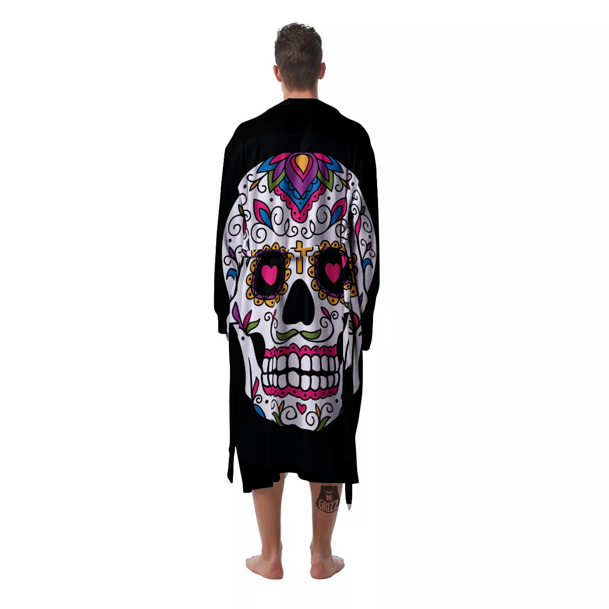Sugar Skull Day Of The Dead Print Men's Robe-grizzshop
