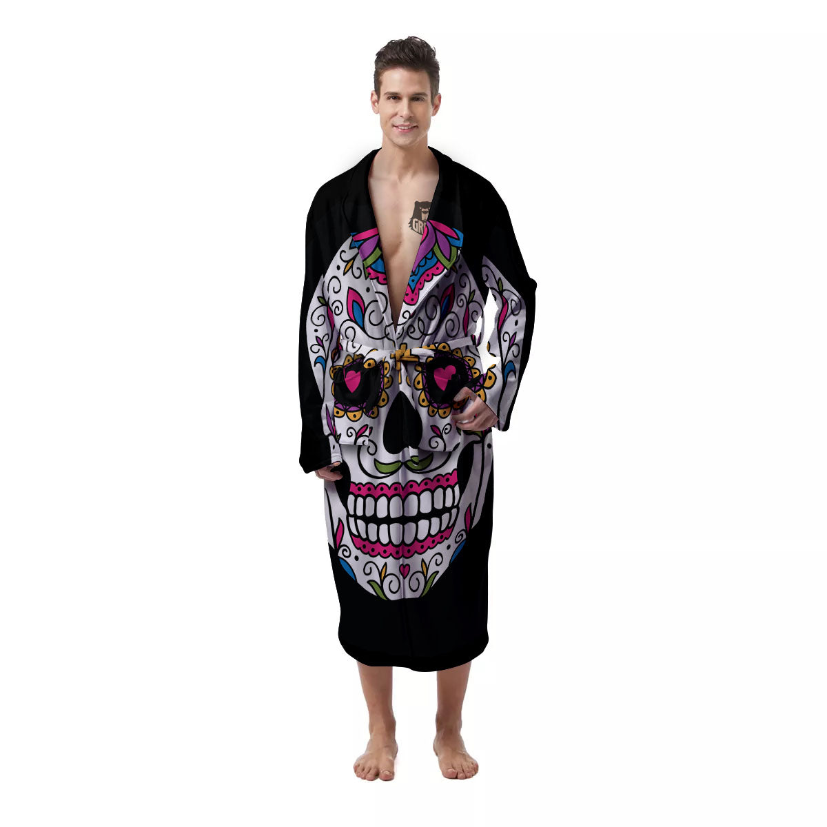 Sugar Skull Day Of The Dead Print Men's Robe-grizzshop