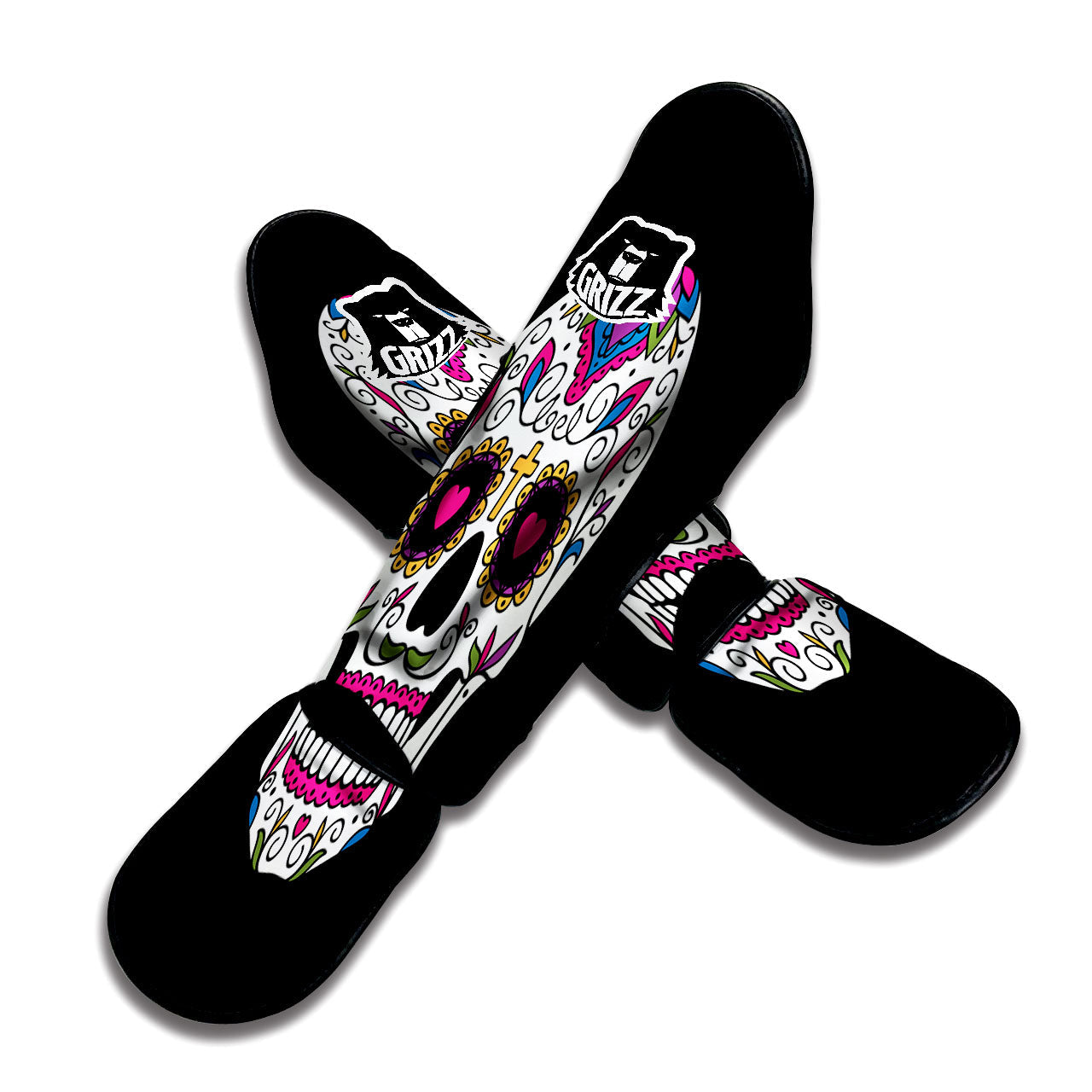 Sugar Skull Day Of The Dead Print Muay Thai Shin Guards-grizzshop