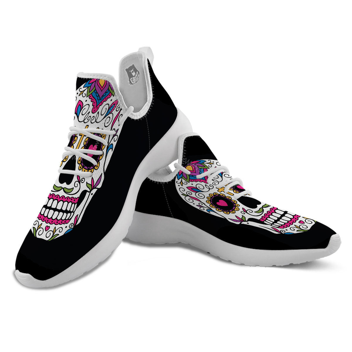 Sugar Skull Day Of The Dead Print White Athletic Shoes-grizzshop