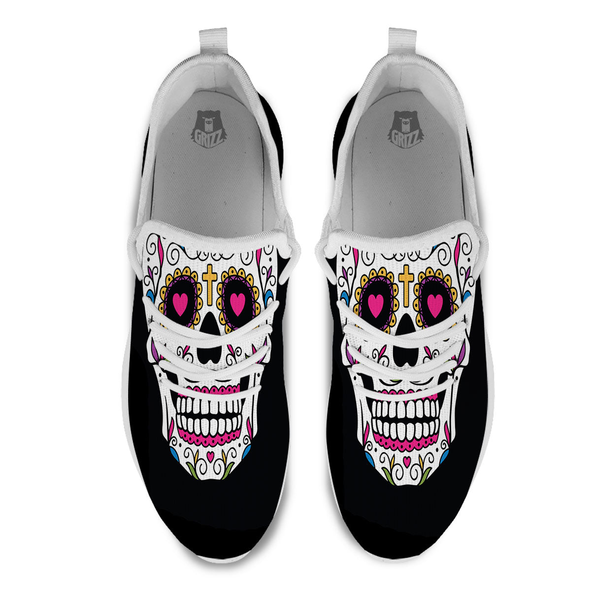 Sugar Skull Day Of The Dead Print White Athletic Shoes-grizzshop