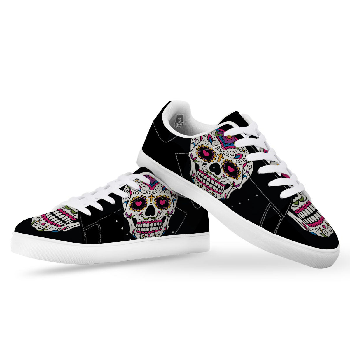Sugar Skull Day Of The Dead Print White Low Top Sneakers-grizzshop