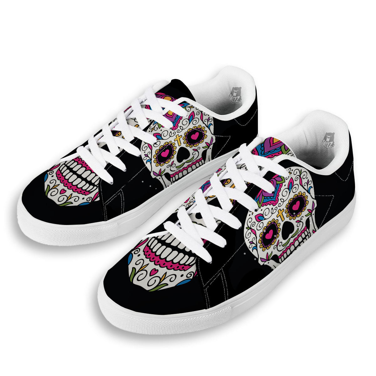 Sugar Skull Day Of The Dead Print White Low Top Sneakers-grizzshop
