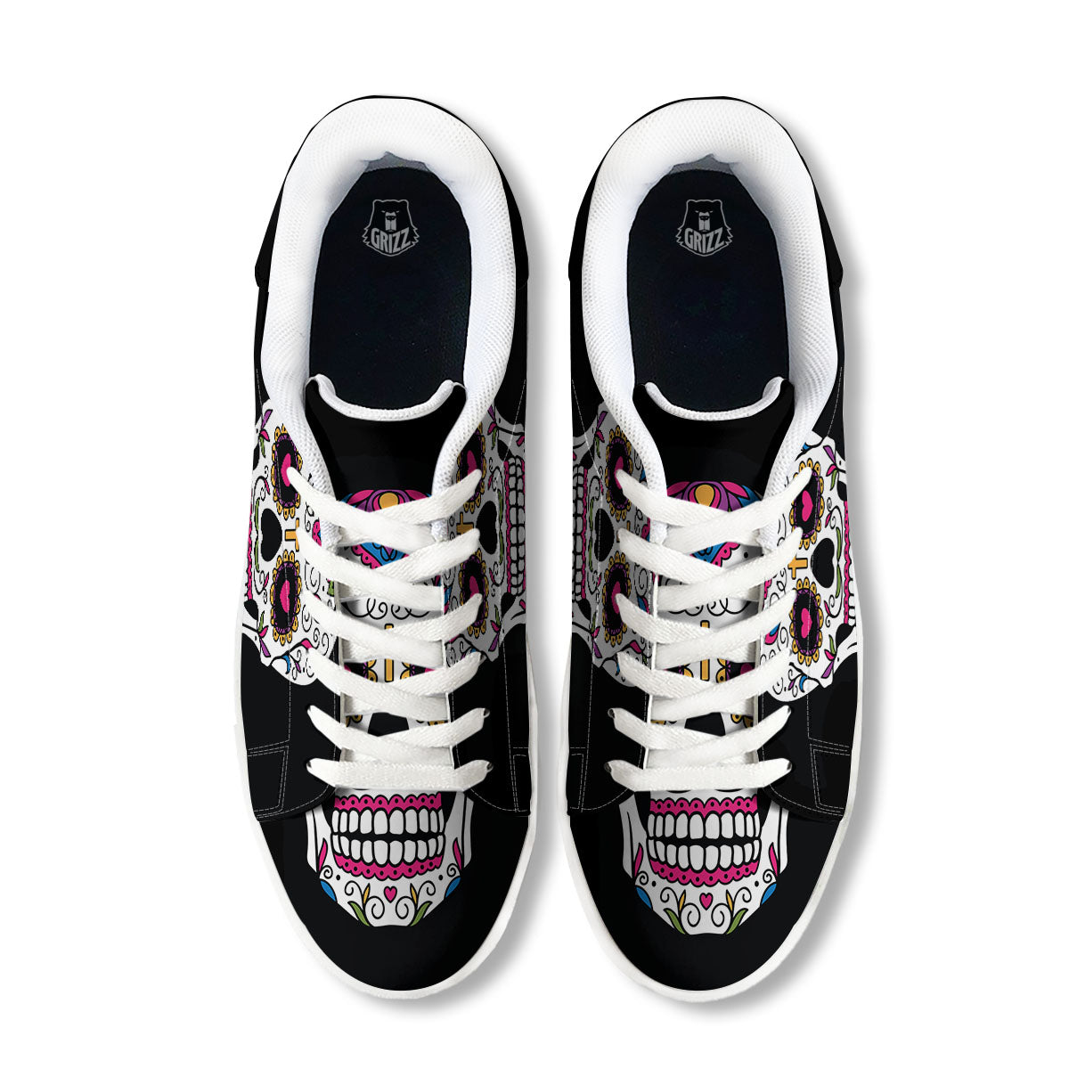 Sugar Skull Day Of The Dead Print White Low Top Sneakers-grizzshop
