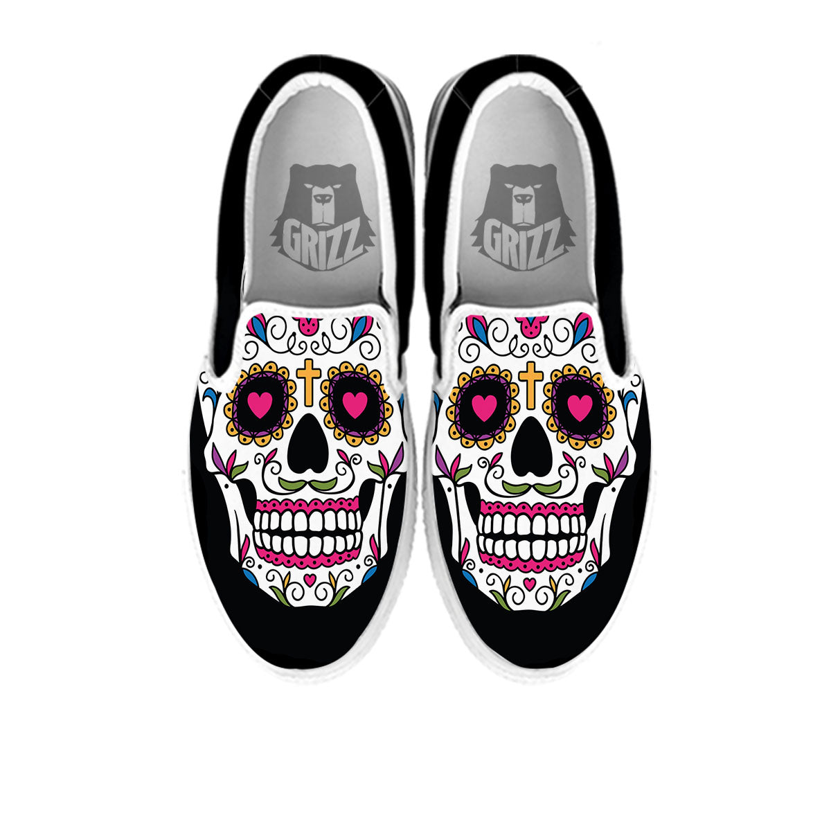 Sugar Skull Day Of The Dead Print White Slip On Shoes-grizzshop