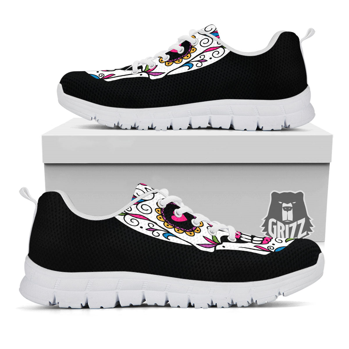 Sugar Skull Day Of The Dead Print White Sneaker-grizzshop