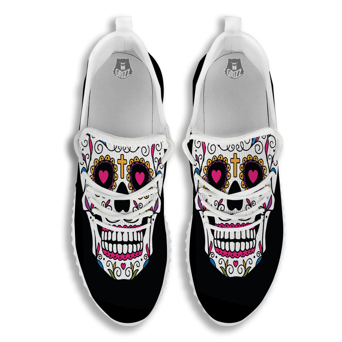 Sugar Skull Day Of The Dead Print White Walking Shoes-grizzshop