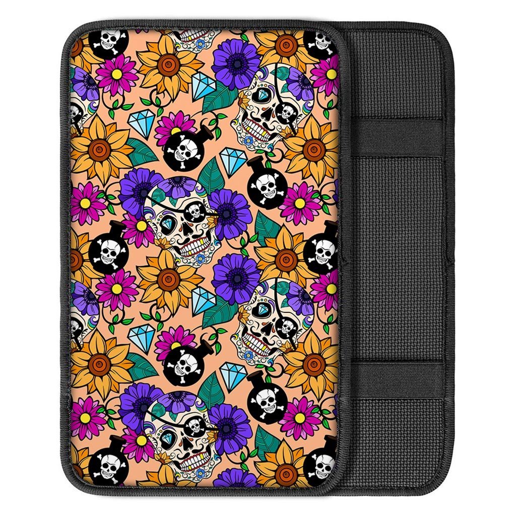 Sugar Skull Flower Car Console Cover-grizzshop