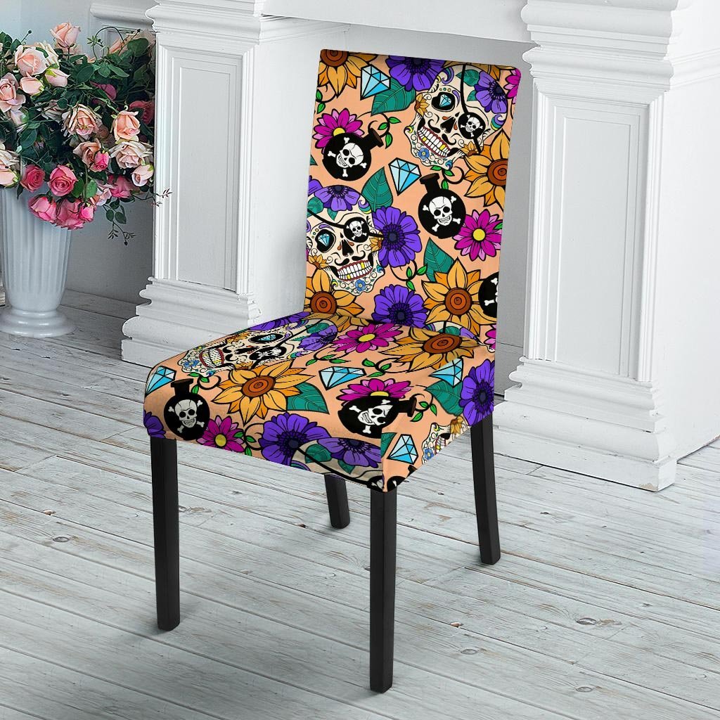 Sugar Skull Flower Chair Cover-grizzshop