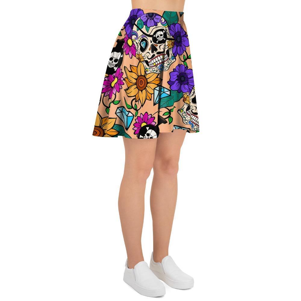 Sugar Skull Flower Women's Skirt-grizzshop