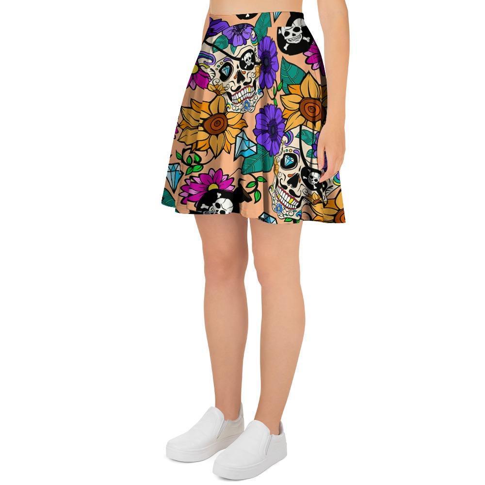 Sugar Skull Flower Women's Skirt-grizzshop