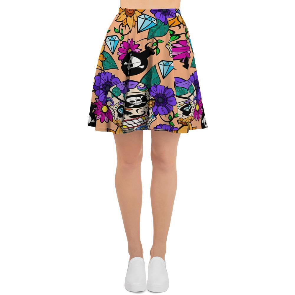 Sugar Skull Flower Women's Skirt-grizzshop