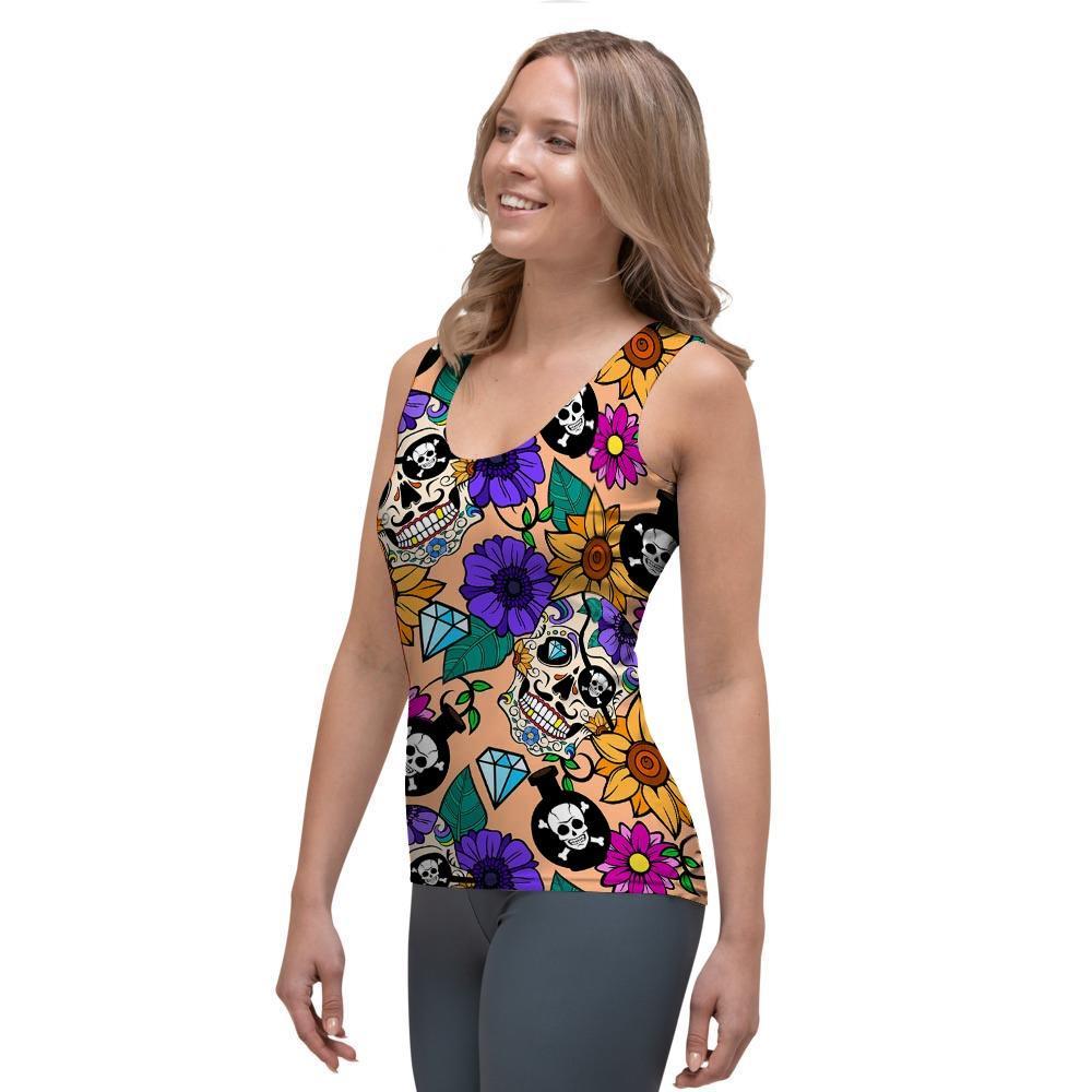 Sugar Skull Flower Women's Tank Top-grizzshop