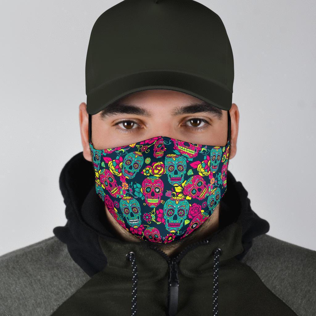 Sugar Skull Girly Skeleton Floral Pattern Print Face Mask-grizzshop