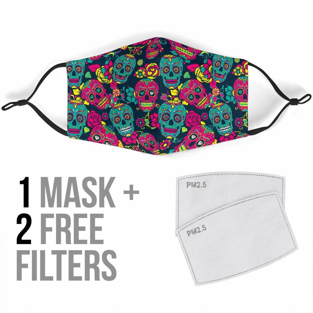 Sugar Skull Girly Skeleton Floral Pattern Print Face Mask-grizzshop