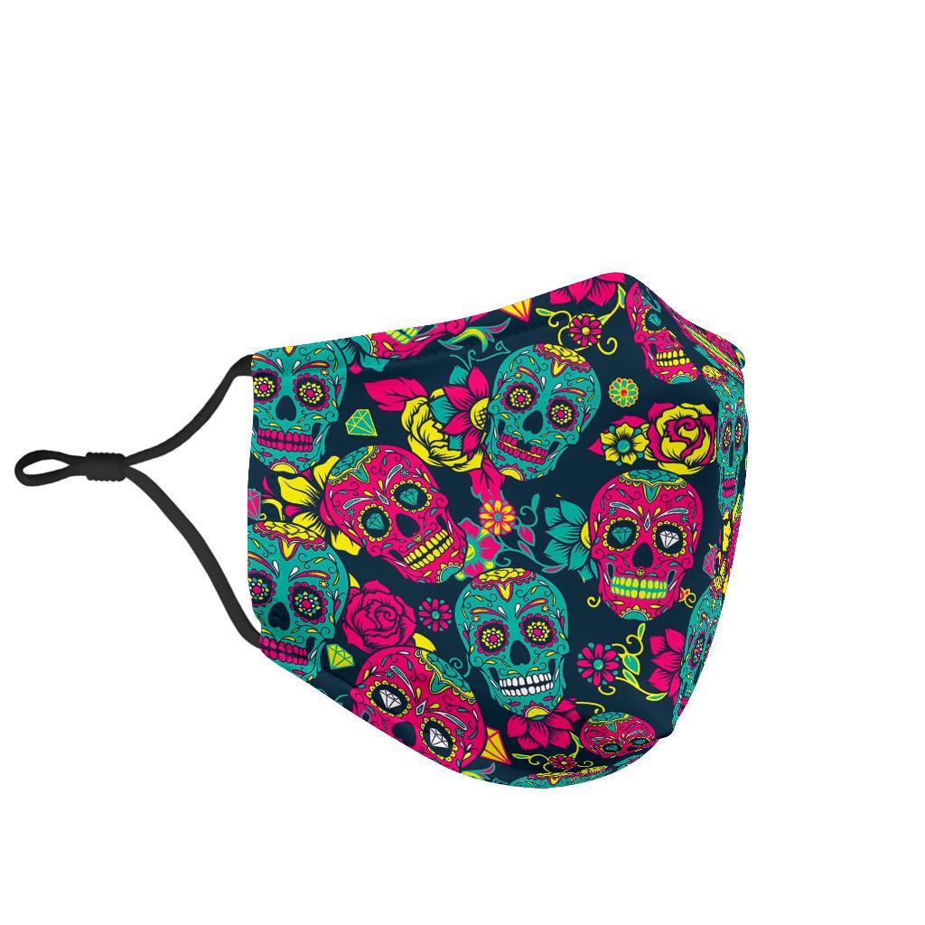 Sugar Skull Girly Skeleton Floral Pattern Print Face Mask-grizzshop
