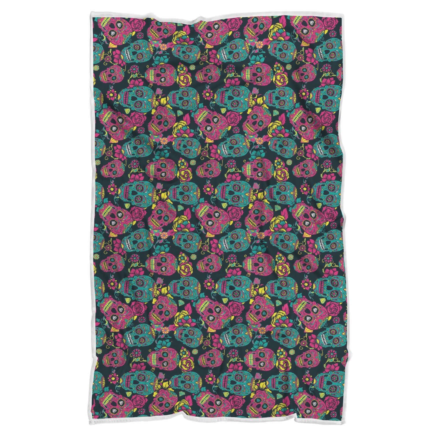 Sugar Skull Girly Skeleton Floral Pattern Print Throw Blanket-grizzshop