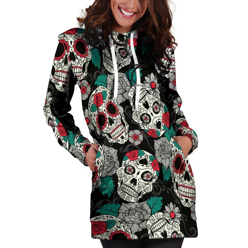 Sugar Skull Hoodie Dress-grizzshop