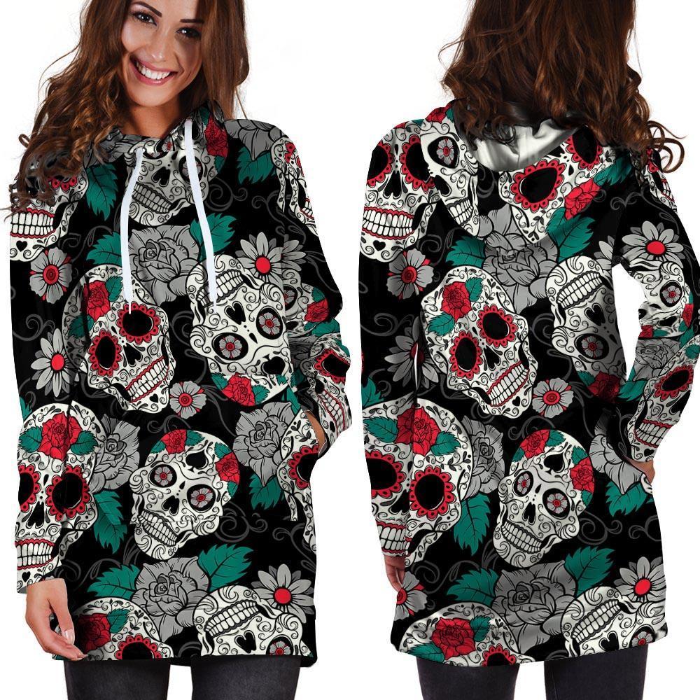 Sugar Skull Hoodie Dress-grizzshop