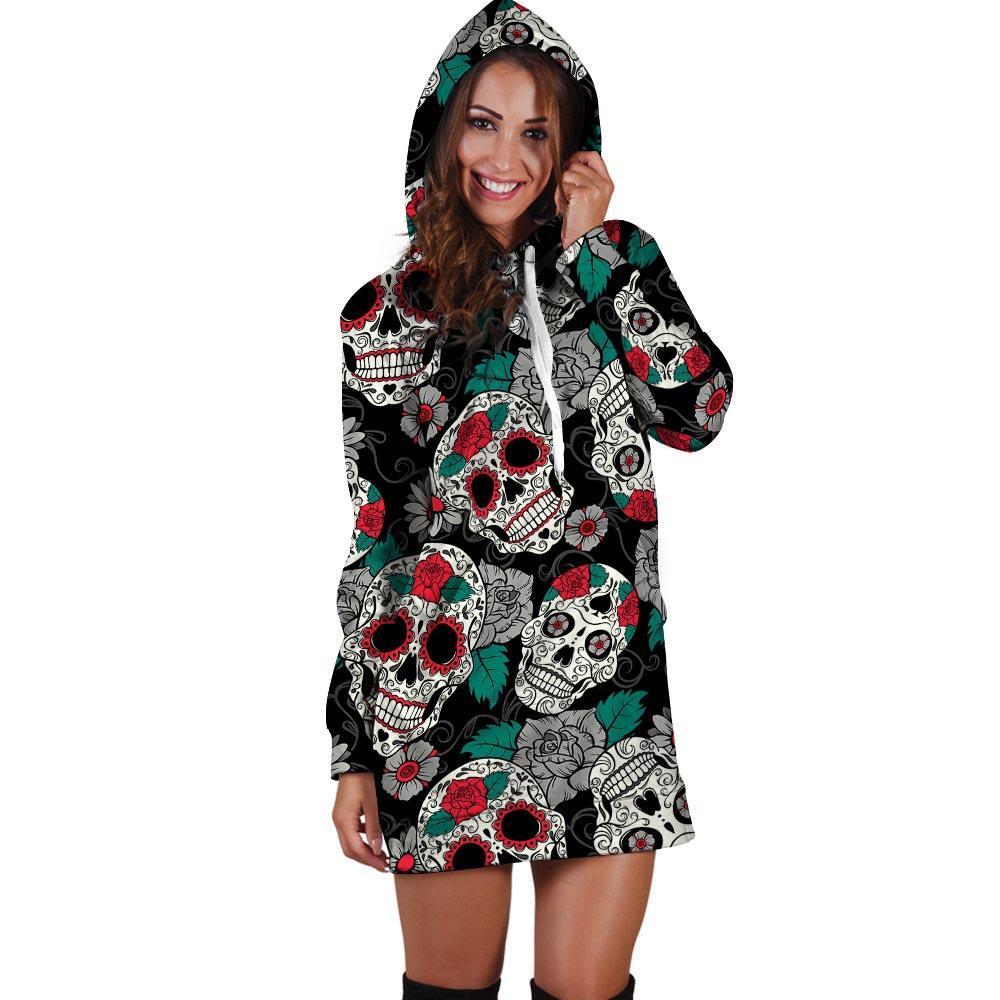 Sugar Skull Hoodie Dress-grizzshop