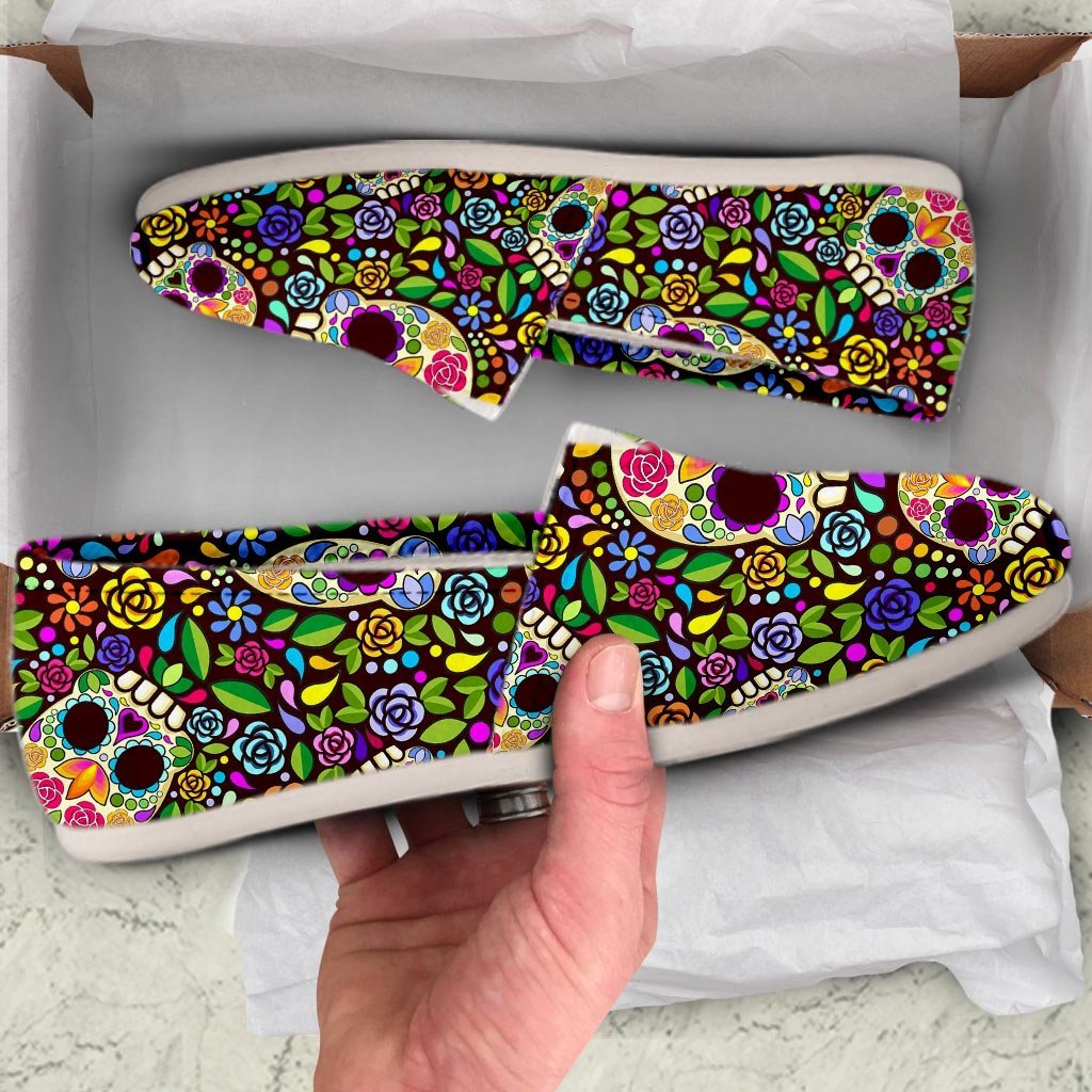 Sugar Skull Mexican Floral Canvas Shoes-grizzshop