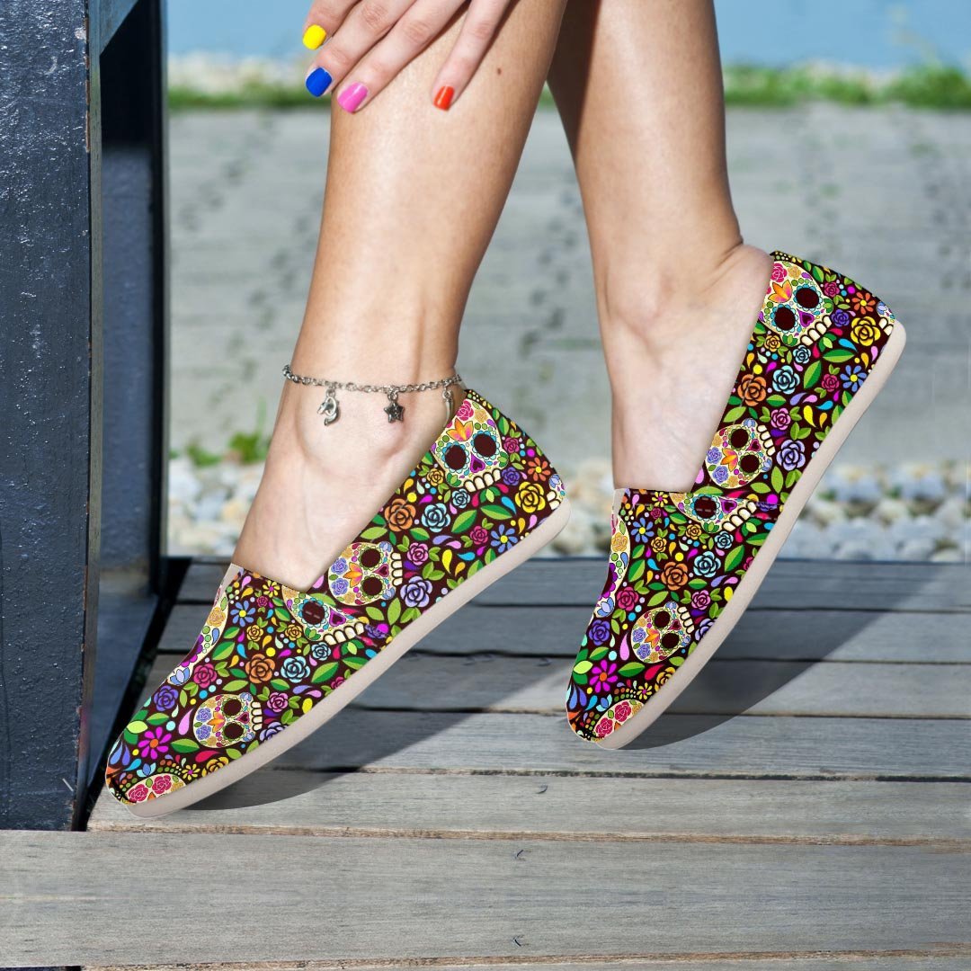 Sugar Skull Mexican Floral Canvas Shoes-grizzshop