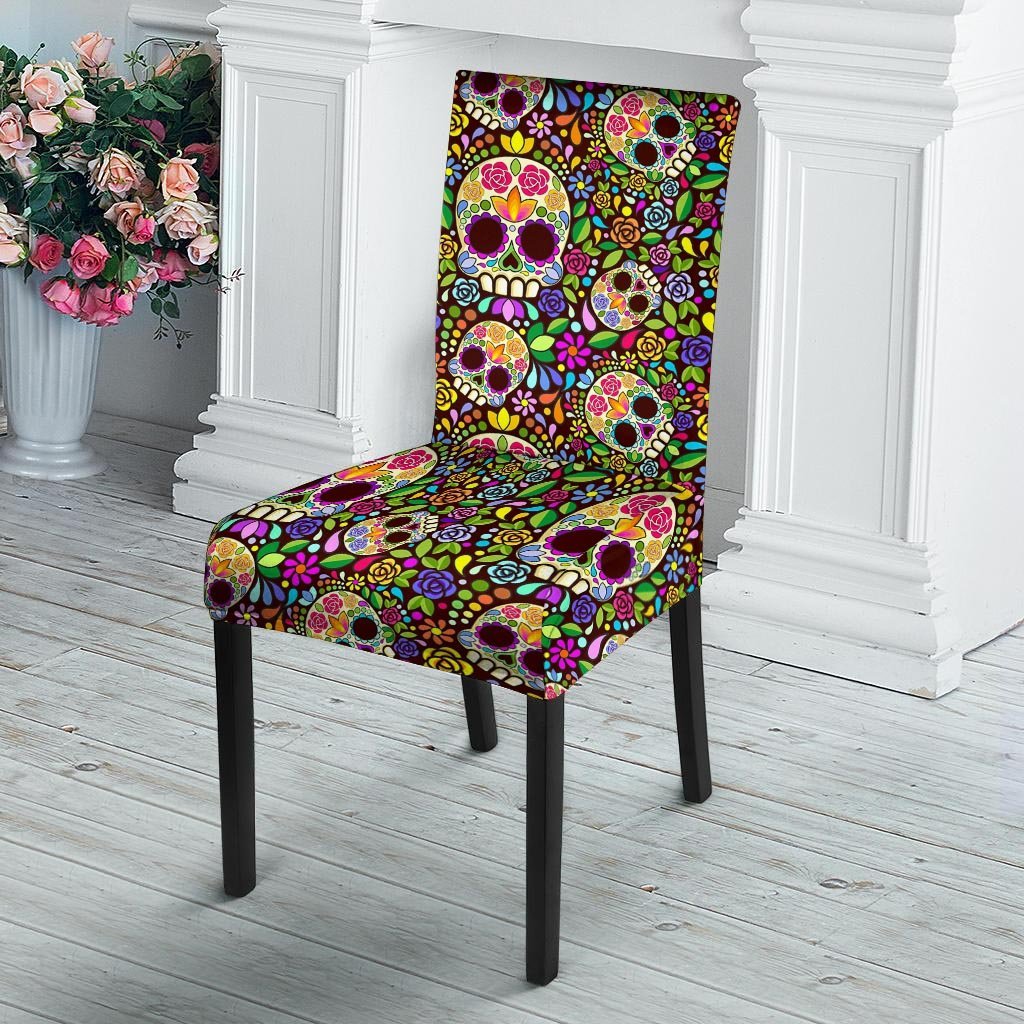 Sugar Skull Mexican Floral Chair Cover-grizzshop