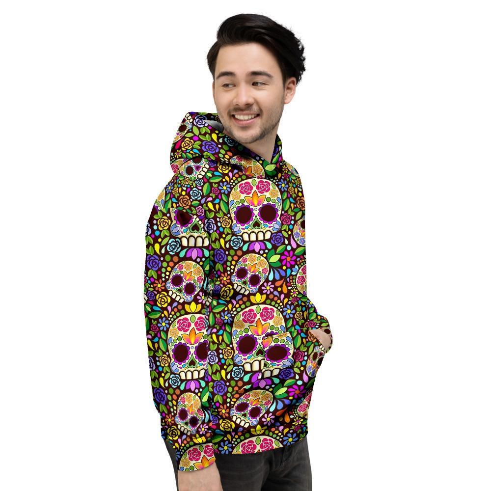 Sugar Skull Mexican Floral Men's Hoodie-grizzshop