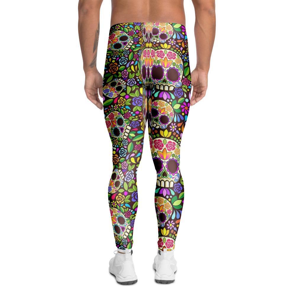 Sugar Skull Mexican Floral Men's Leggings-grizzshop