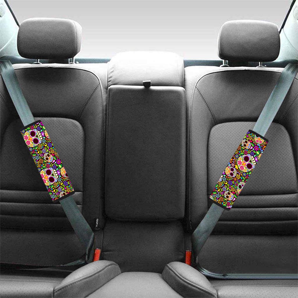 Sugar Skull Mexican Floral Seat Belt Cover-grizzshop