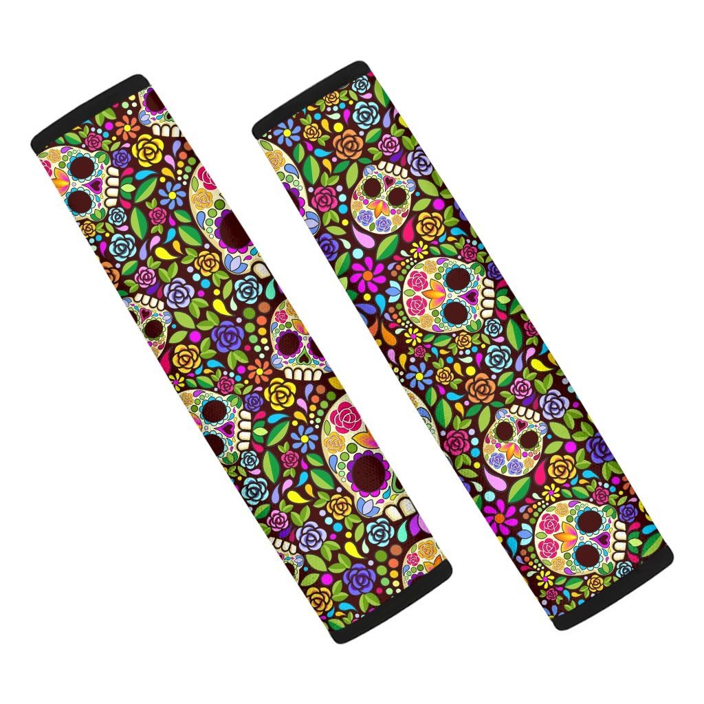 Sugar Skull Mexican Floral Seat Belt Cover-grizzshop