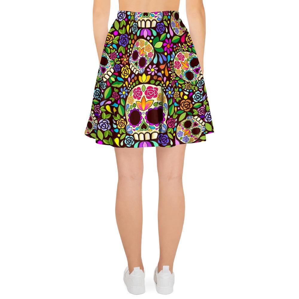 Sugar Skull Mexican Floral Women's Skirt-grizzshop