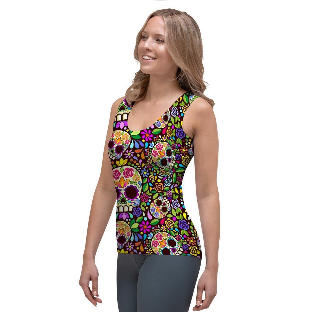 Sugar Skull Mexican Floral Women's Tank Top-grizzshop