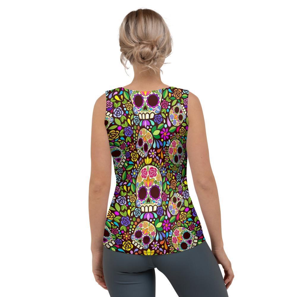 Sugar Skull Mexican Floral Women's Tank Top-grizzshop