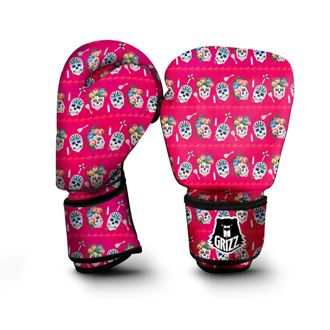 Sugar Skull Pink Print Pattern Boxing Gloves-grizzshop