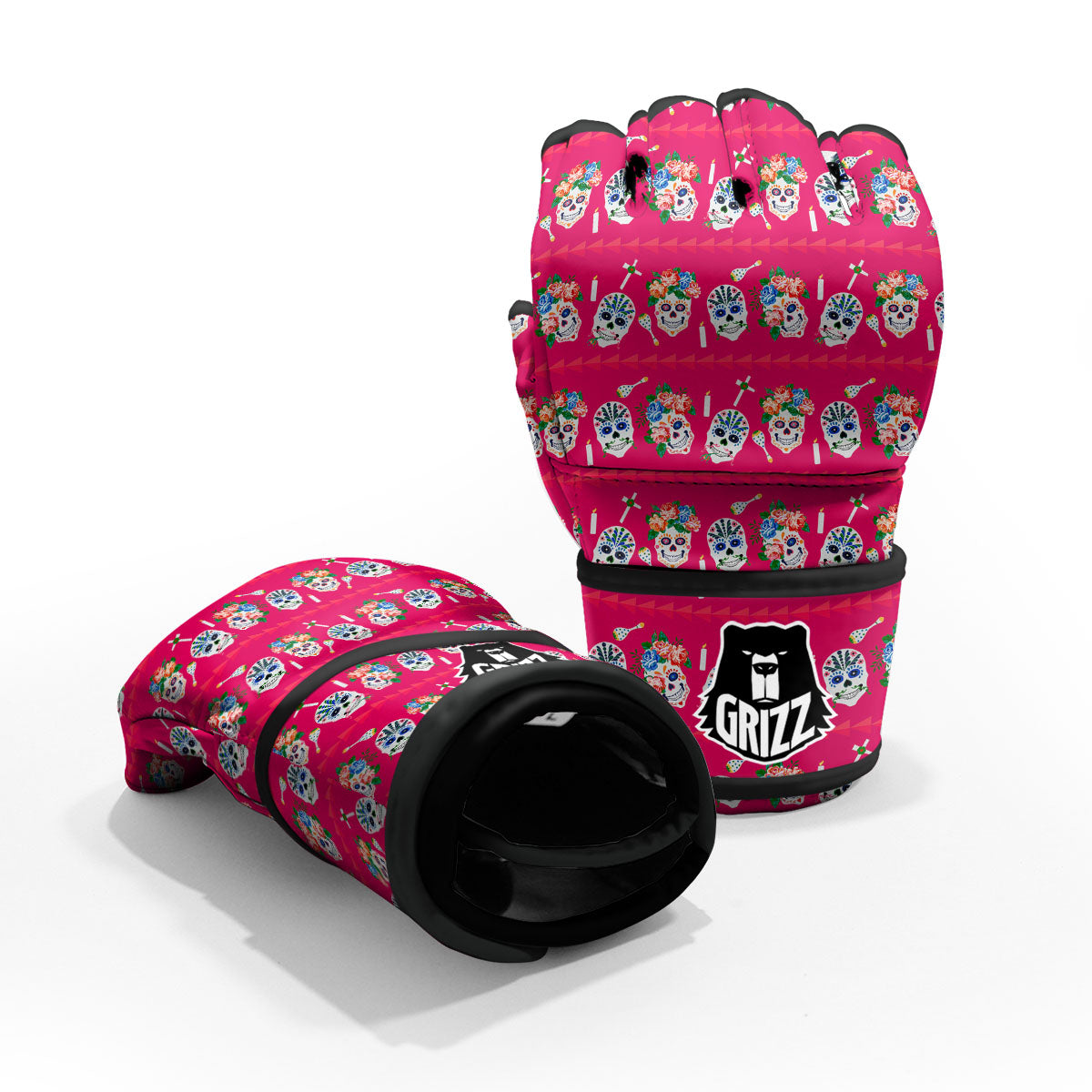 Sugar Skull Pink Print Pattern MMA Gloves-grizzshop