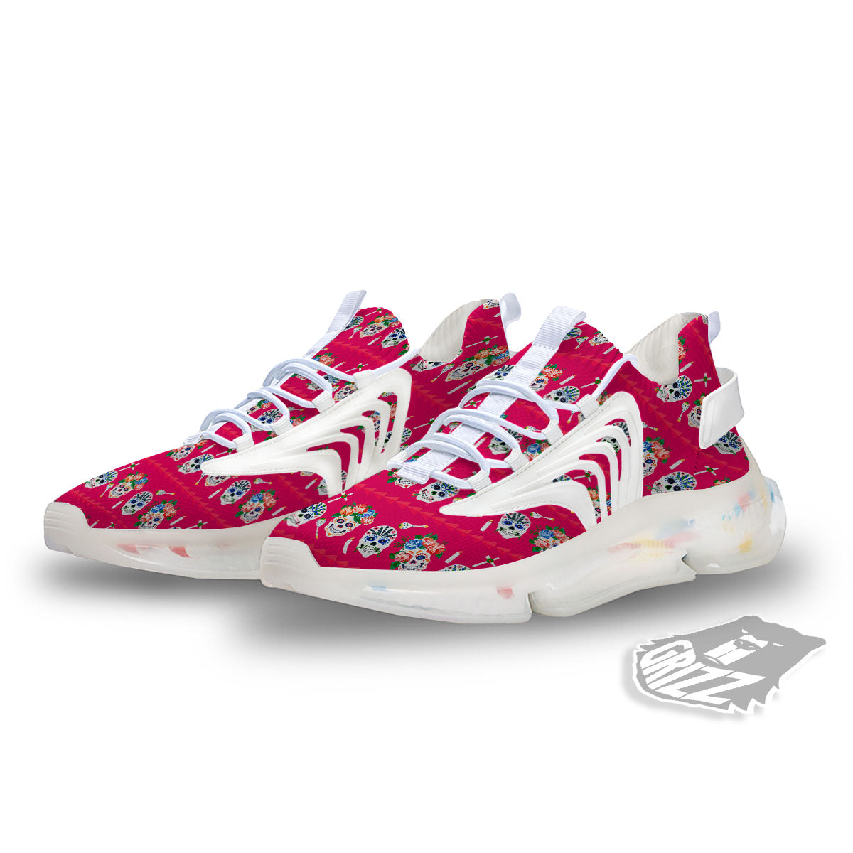 Sugar Skull Pink Print Pattern White Gym Shoes-grizzshop