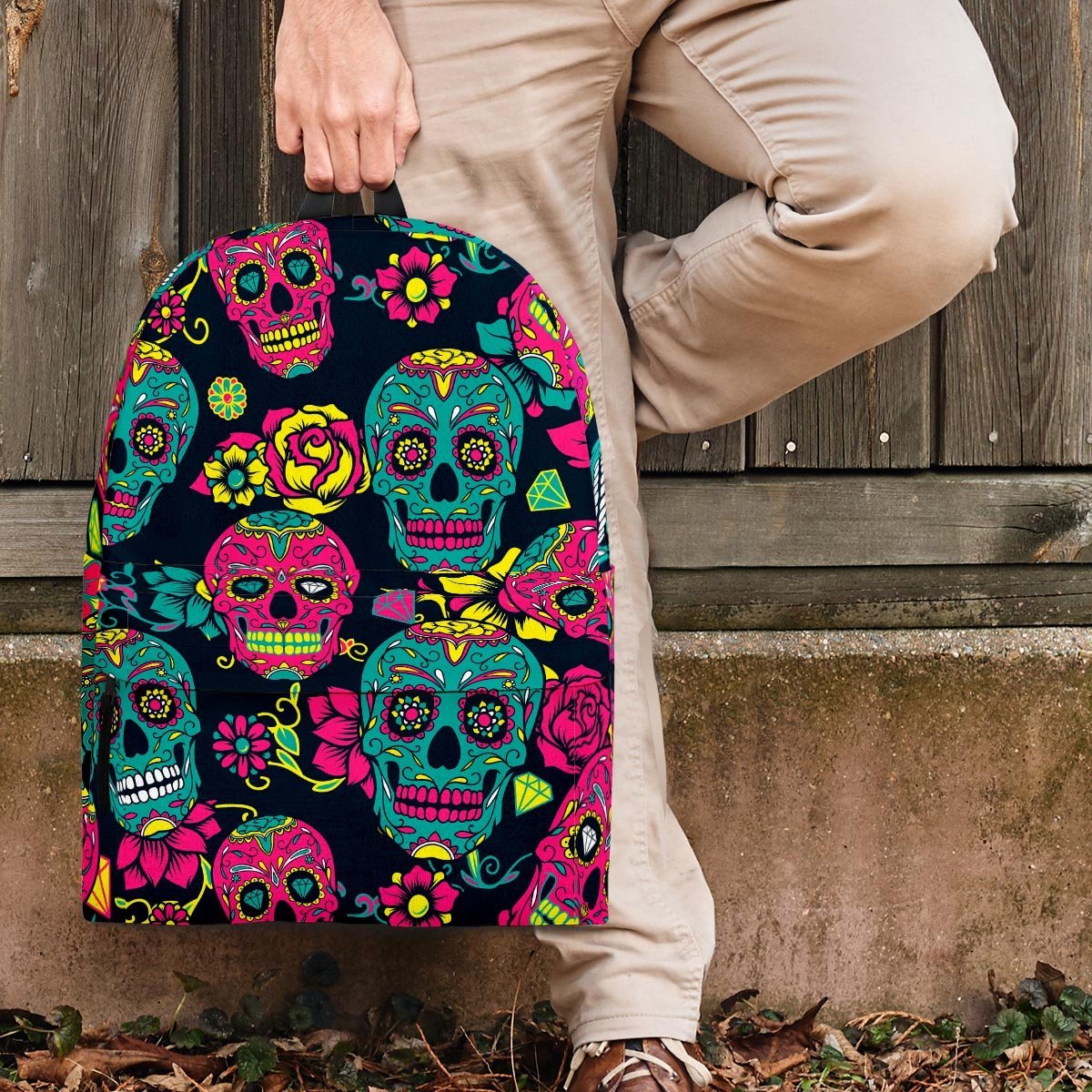 Sugar Skull Print Backpack-grizzshop