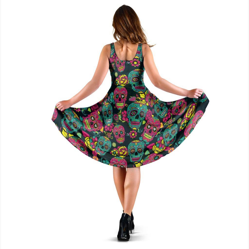 Sugar Skull Print Dress-grizzshop