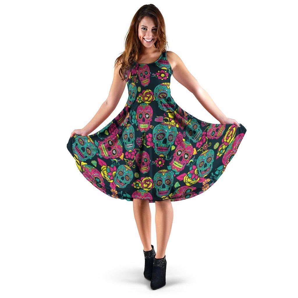 Sugar Skull Print Dress-grizzshop