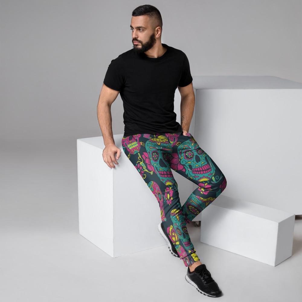 Sugar Skull Print Men's Joggers-grizzshop