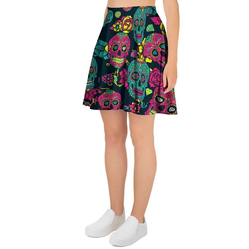 Sugar Skull Print Women's Skirt-grizzshop