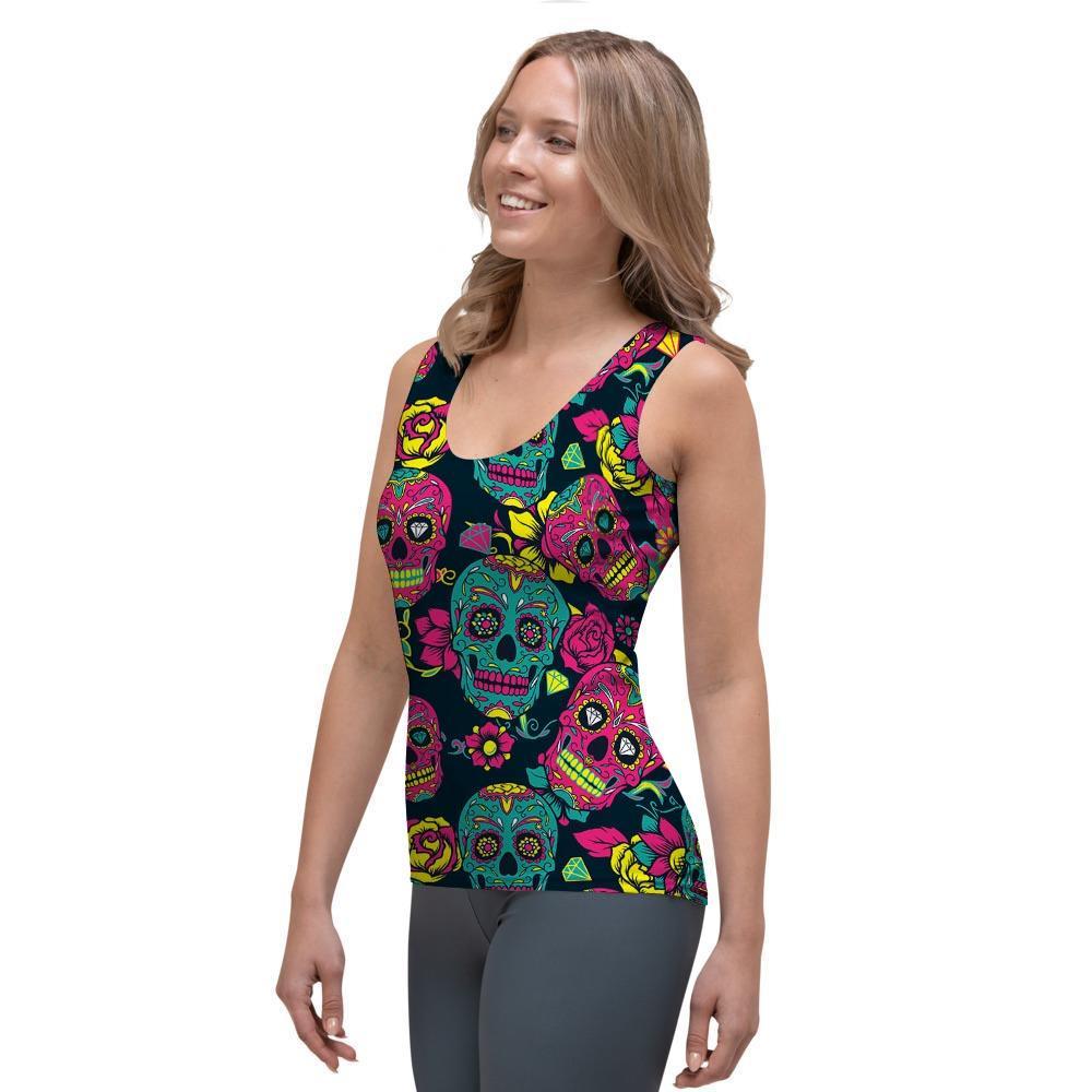 Sugar Skull Print Women's Tank Top-grizzshop