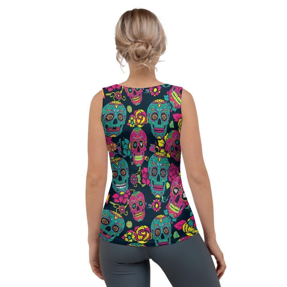 Sugar Skull Print Women's Tank Top-grizzshop
